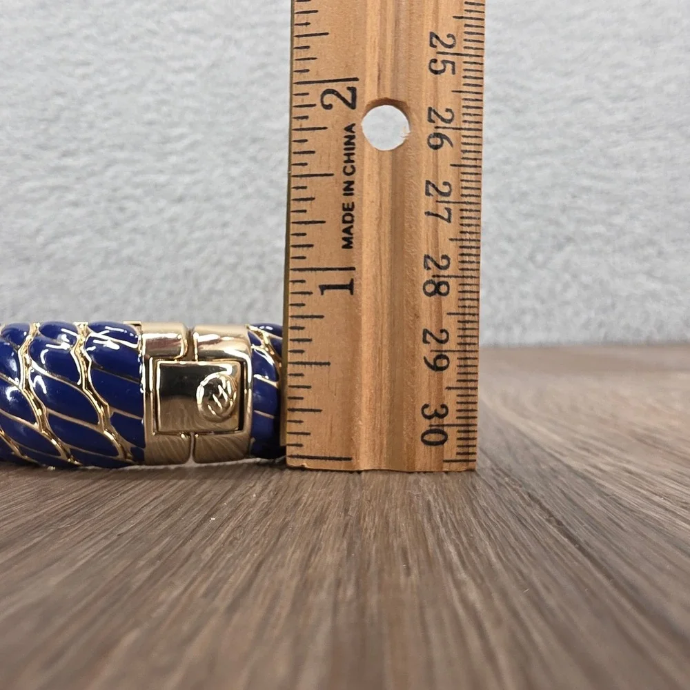 GPK Gold Tone Blue Enamel Snake Skin Pattern Hinged Bangle Bracelet‎ Women's